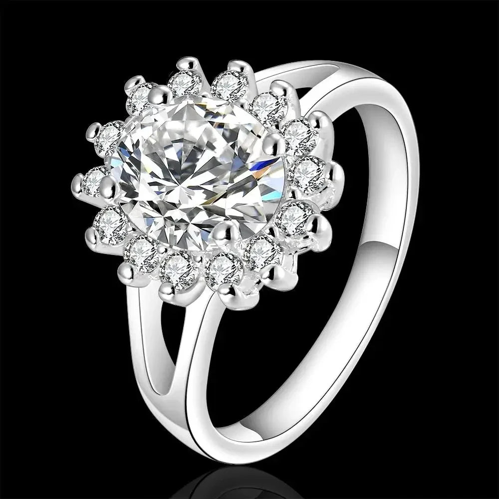925 Sterling Silver Moissanite Flower Ring
