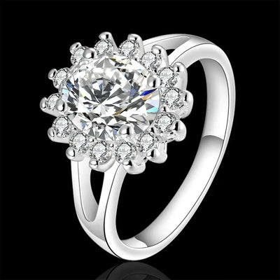 925 Sterling Silver Moissanite Flower Ring
