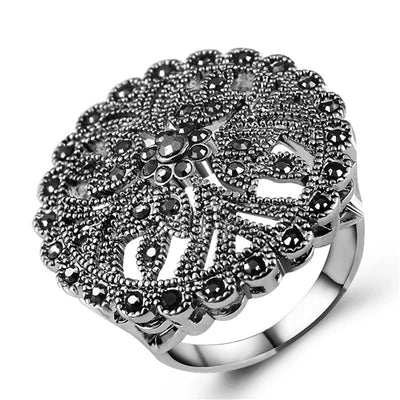 Vintage Rose Flower Rhinestone Ring