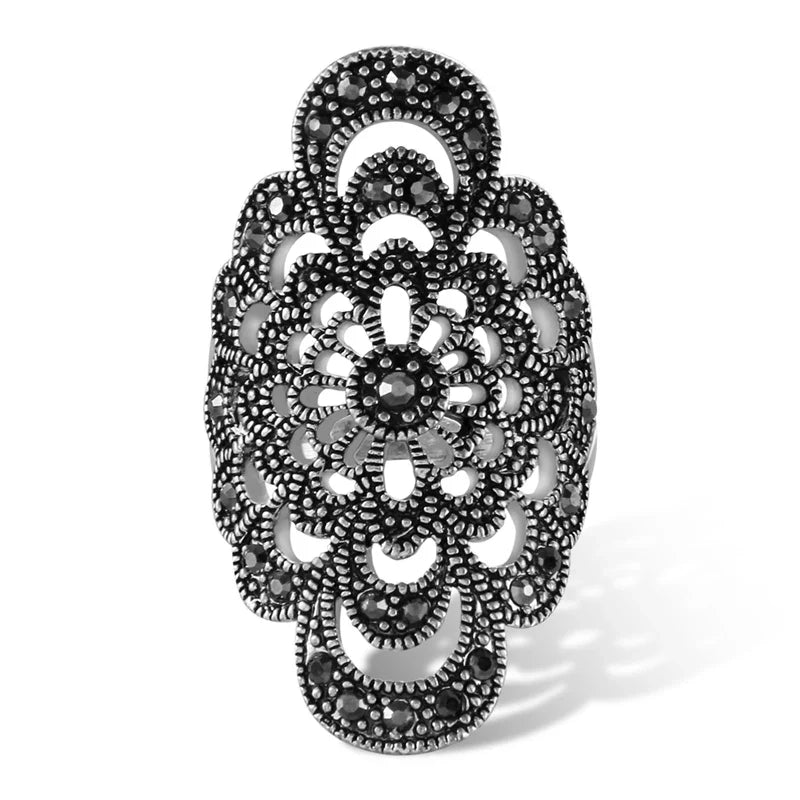 Vintage Rose Flower Rhinestone Ring