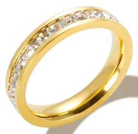 Crystal Zircon Stainless Steel Beaded Ring