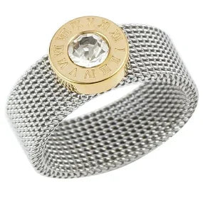 Crystal Zircon Stainless Steel Beaded Ring
