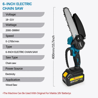 6-Inch Mini Cordless Electric Chainsaw
