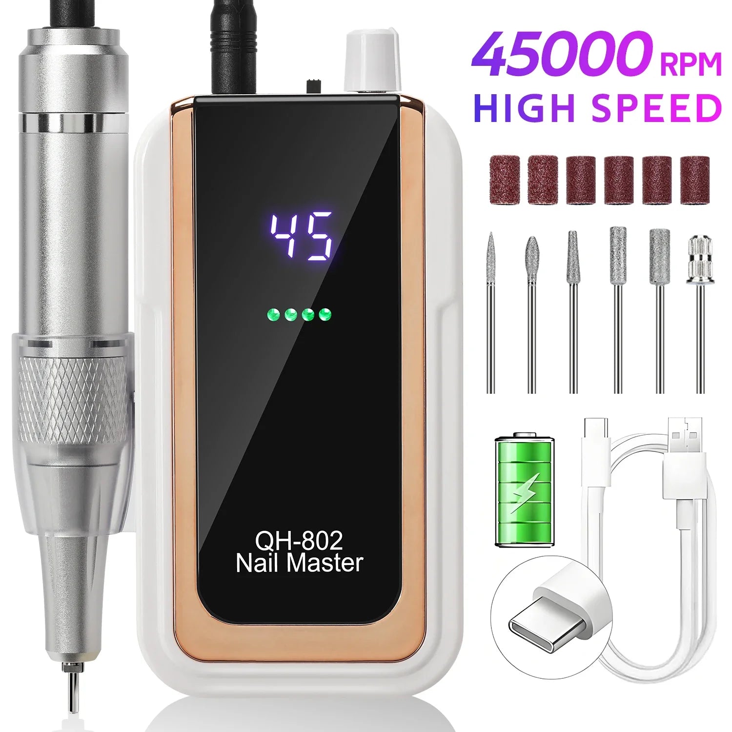 Professional 45000RPM Portable Nail Drill