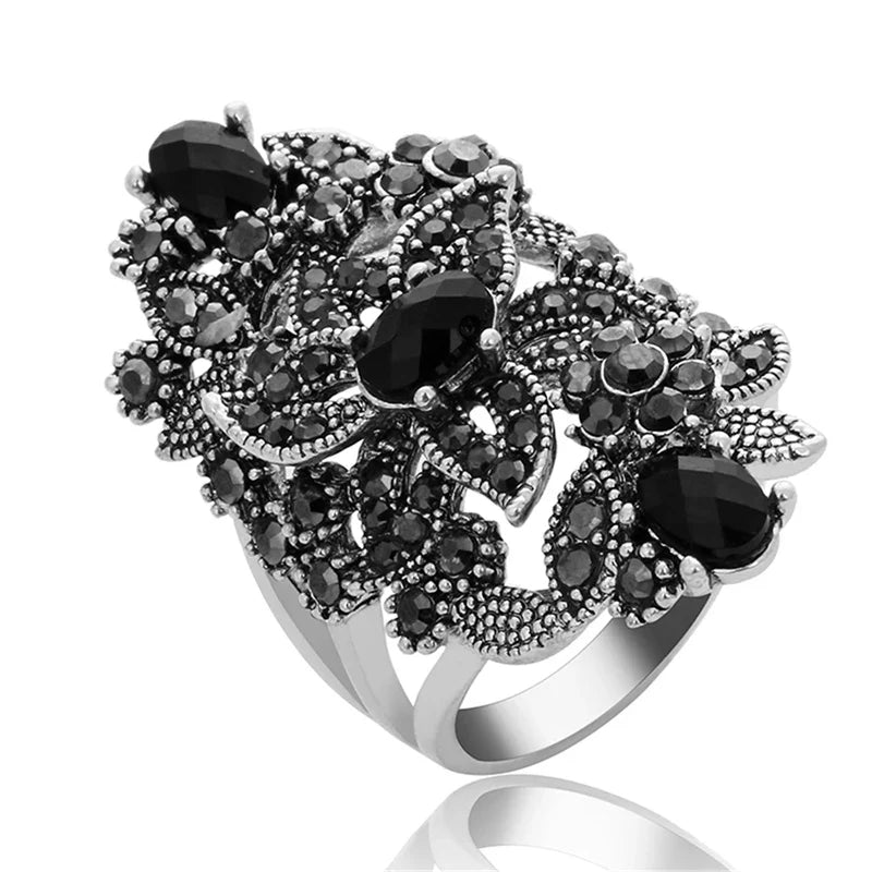 Vintage Rose Flower Rhinestone Ring