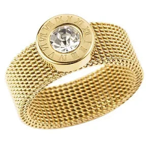 Crystal Zircon Stainless Steel Beaded Ring