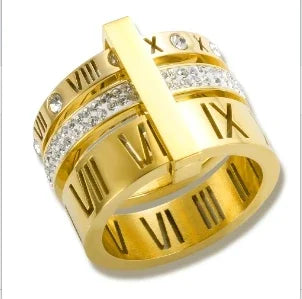 Crystal Zircon Stainless Steel Beaded Ring