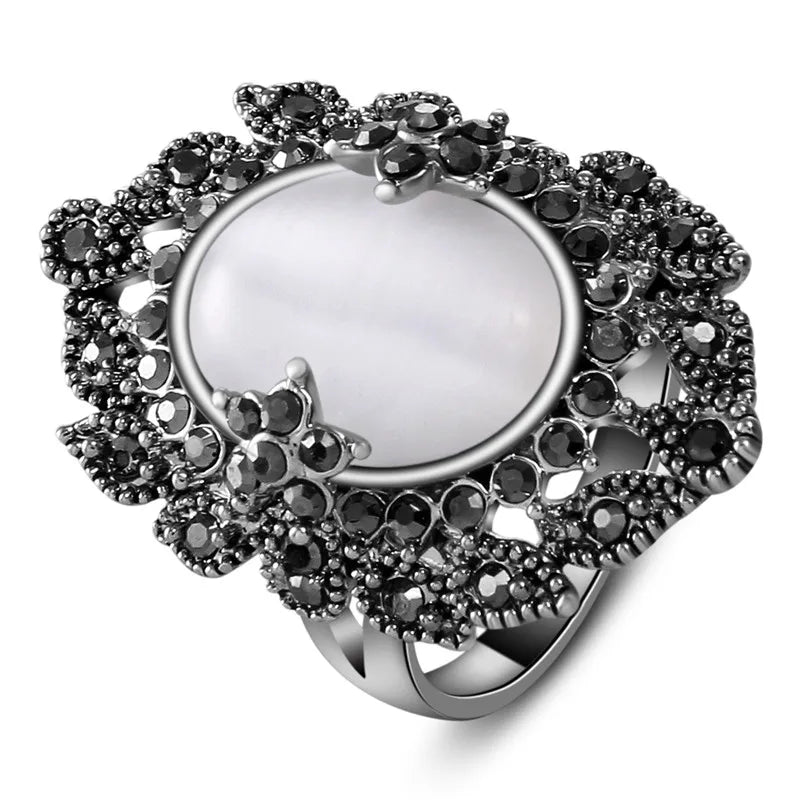 Vintage Rose Flower Rhinestone Ring