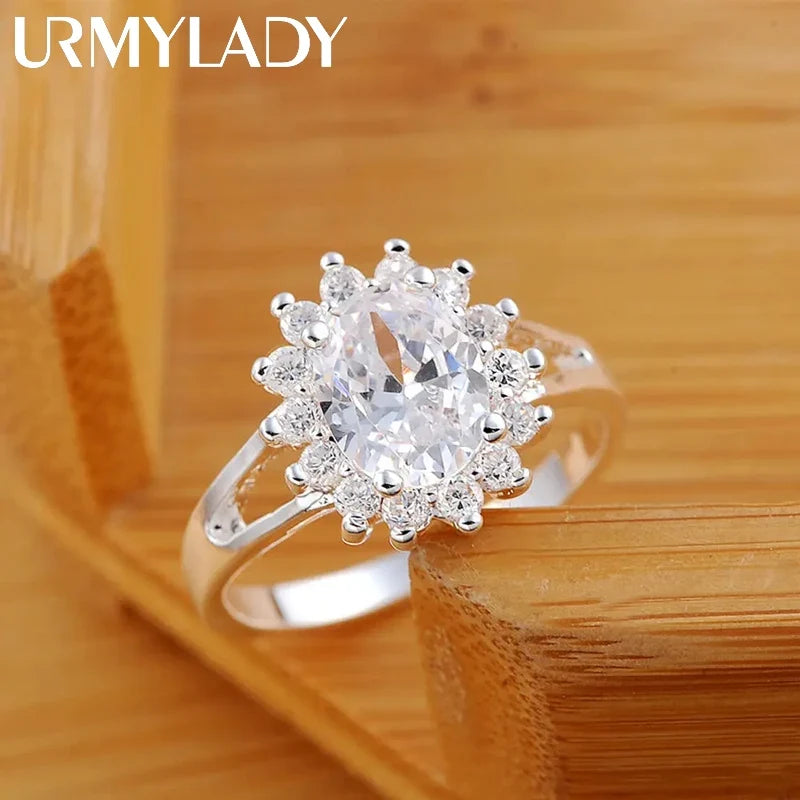 925 Sterling Silver Moissanite Flower Ring