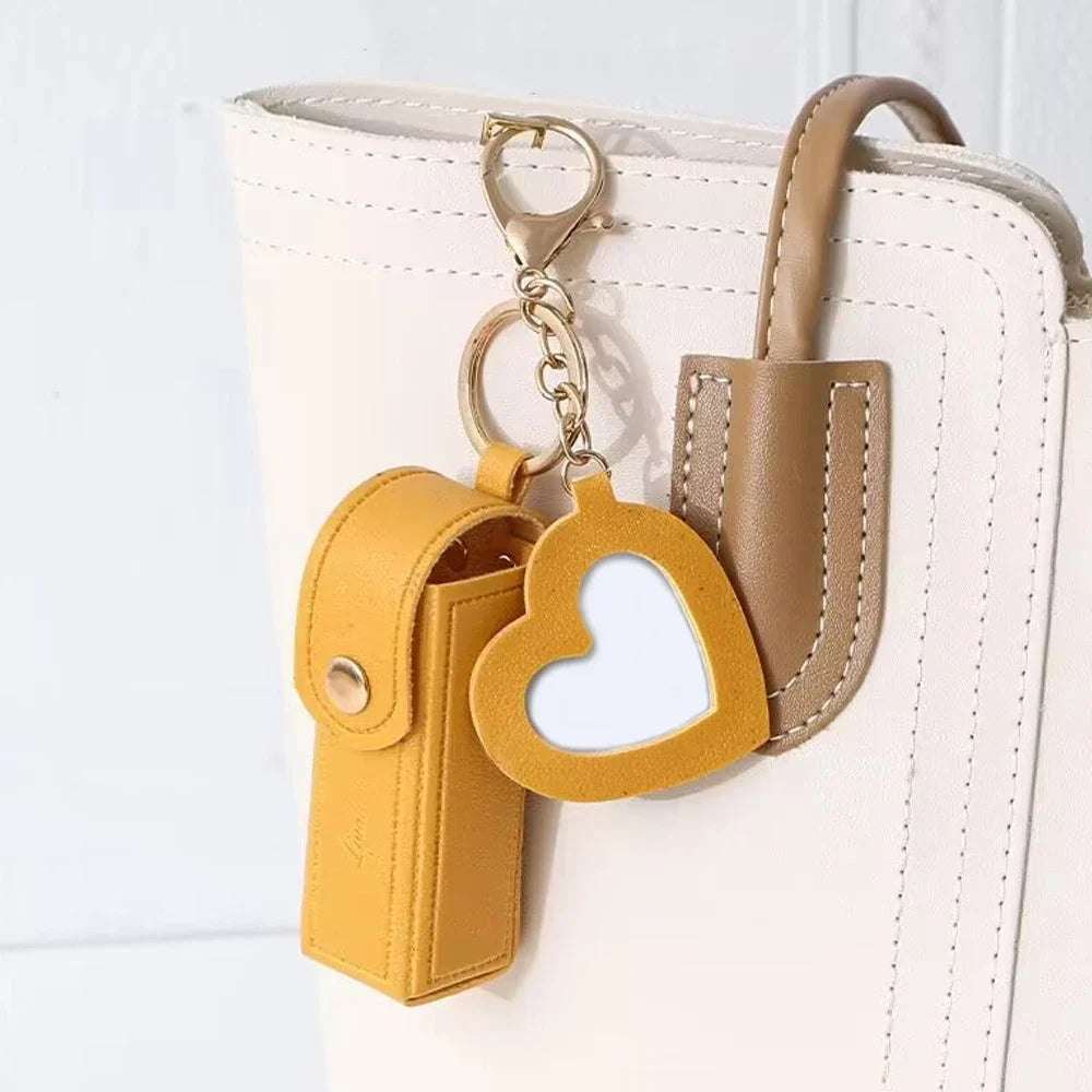 Portable Leather Lipstick Holder Keychain
