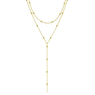 LATS Gold Color Double Layered Long Tassel Chain Necklaces for Women Simple Metal Geometric Bead Choker Necklace Fashion Jewelry