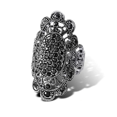 Vintage Rose Flower Rhinestone Ring