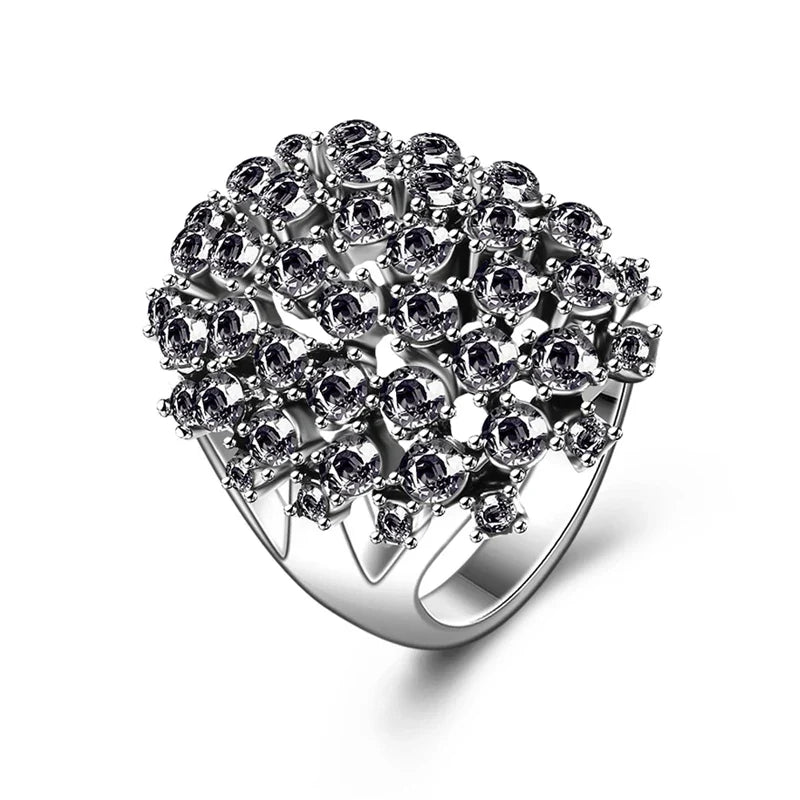 Vintage Rose Flower Rhinestone Ring