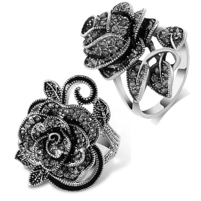 Vintage Rose Flower Rhinestone Ring
