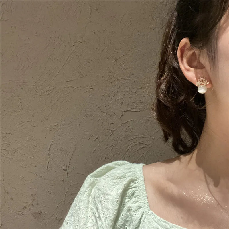 Flower Rhinestone Opal Stud Earrings