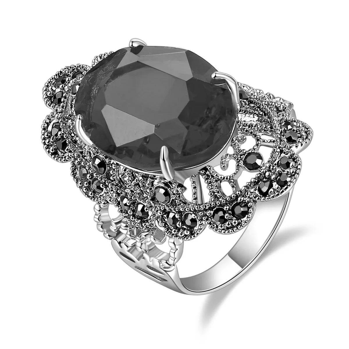 Vintage Rose Flower Rhinestone Ring