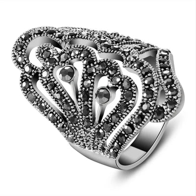 Vintage Rose Flower Rhinestone Ring