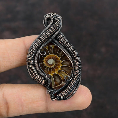 Ammonite Fossil Copper Wire Pendant